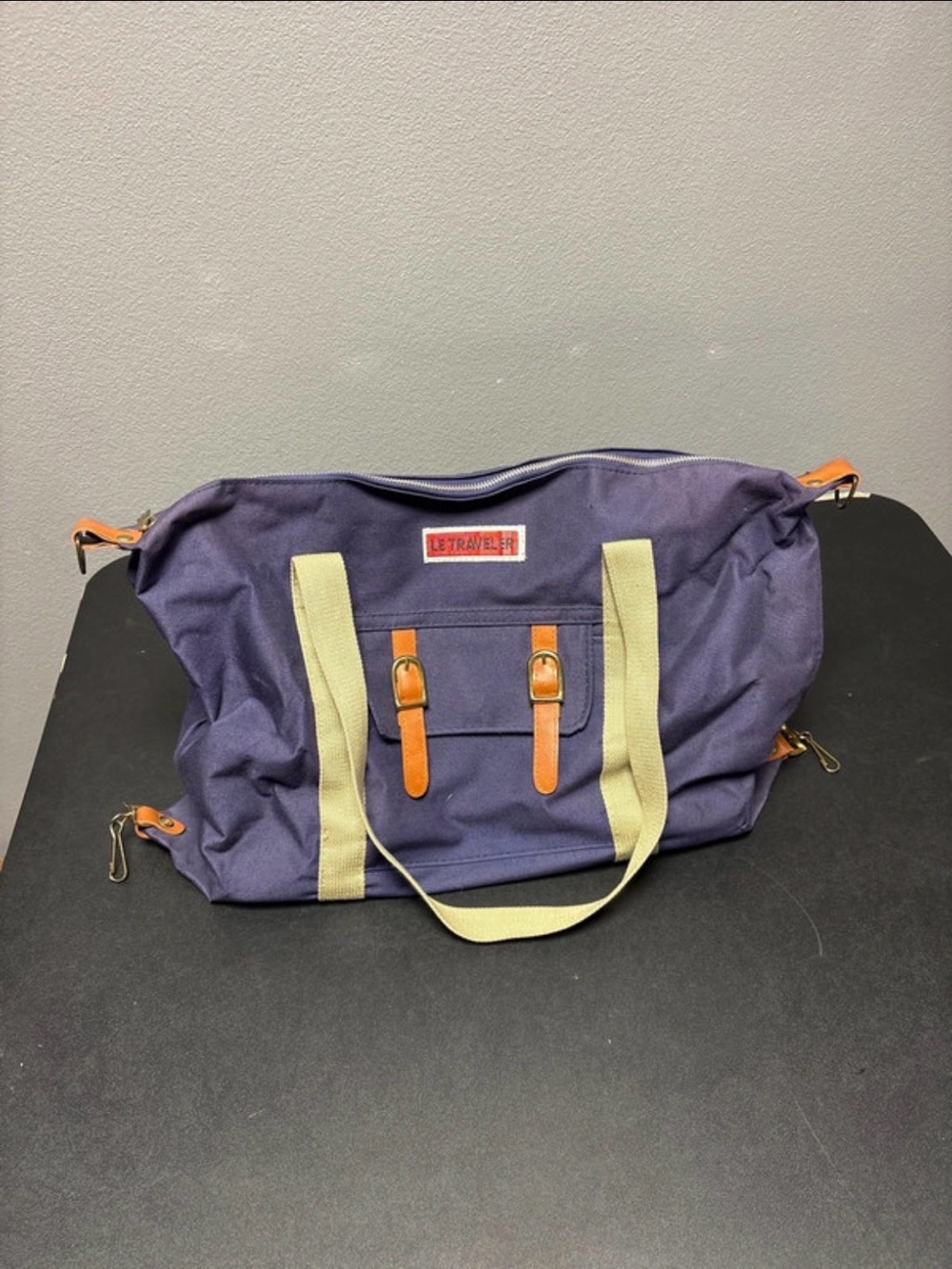Vintage Le Traveler Navy & Khaki Canvas Tote Bag